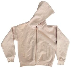 Guess Los Angeles Girls Blush Pink Embossed Logo Quilted Full Zip‎ Hoodie Size 8